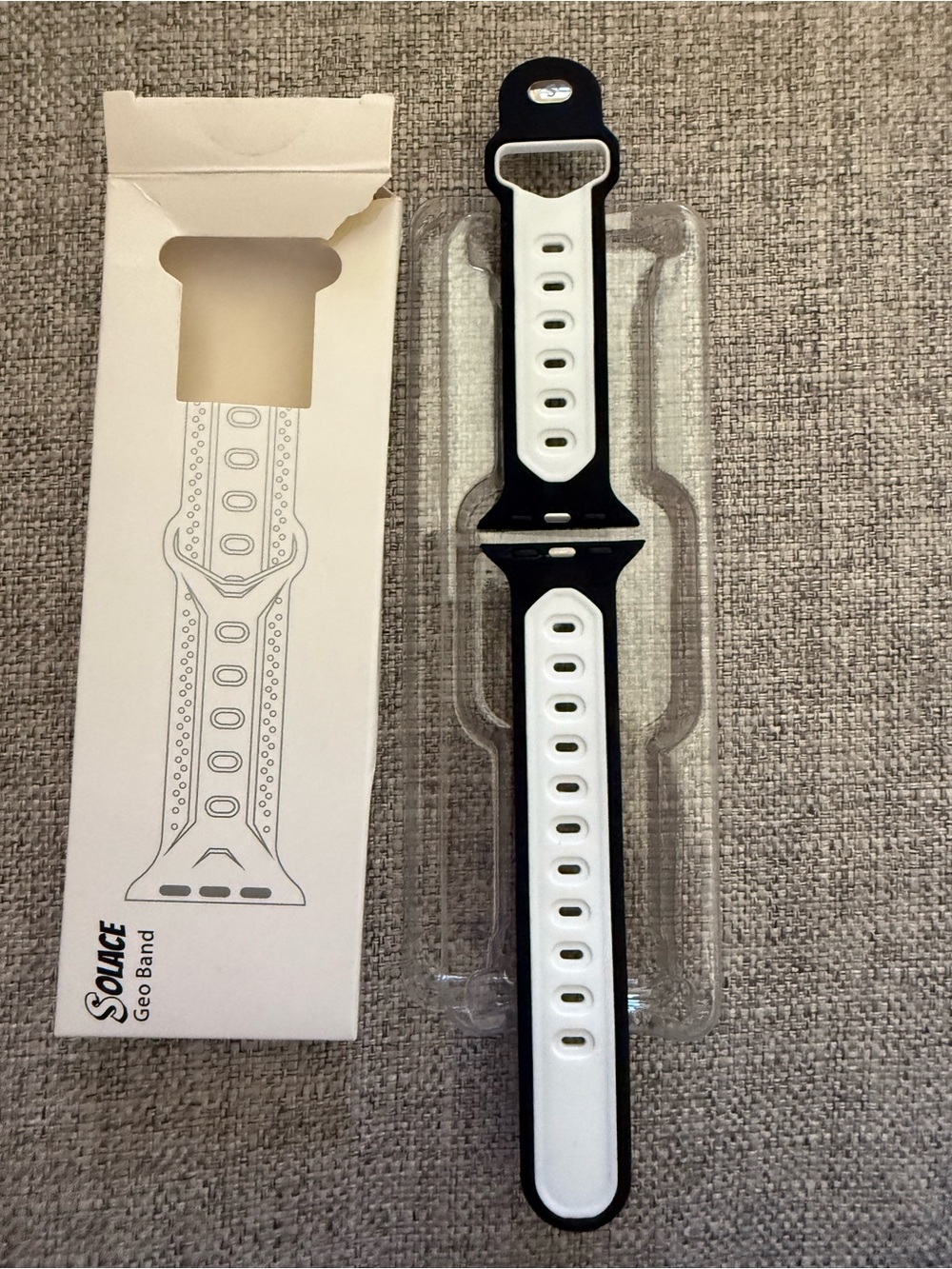 Solace-Adjustable Silicone Geo Band for Apple Watch in Black/White -fits 38/40/4
